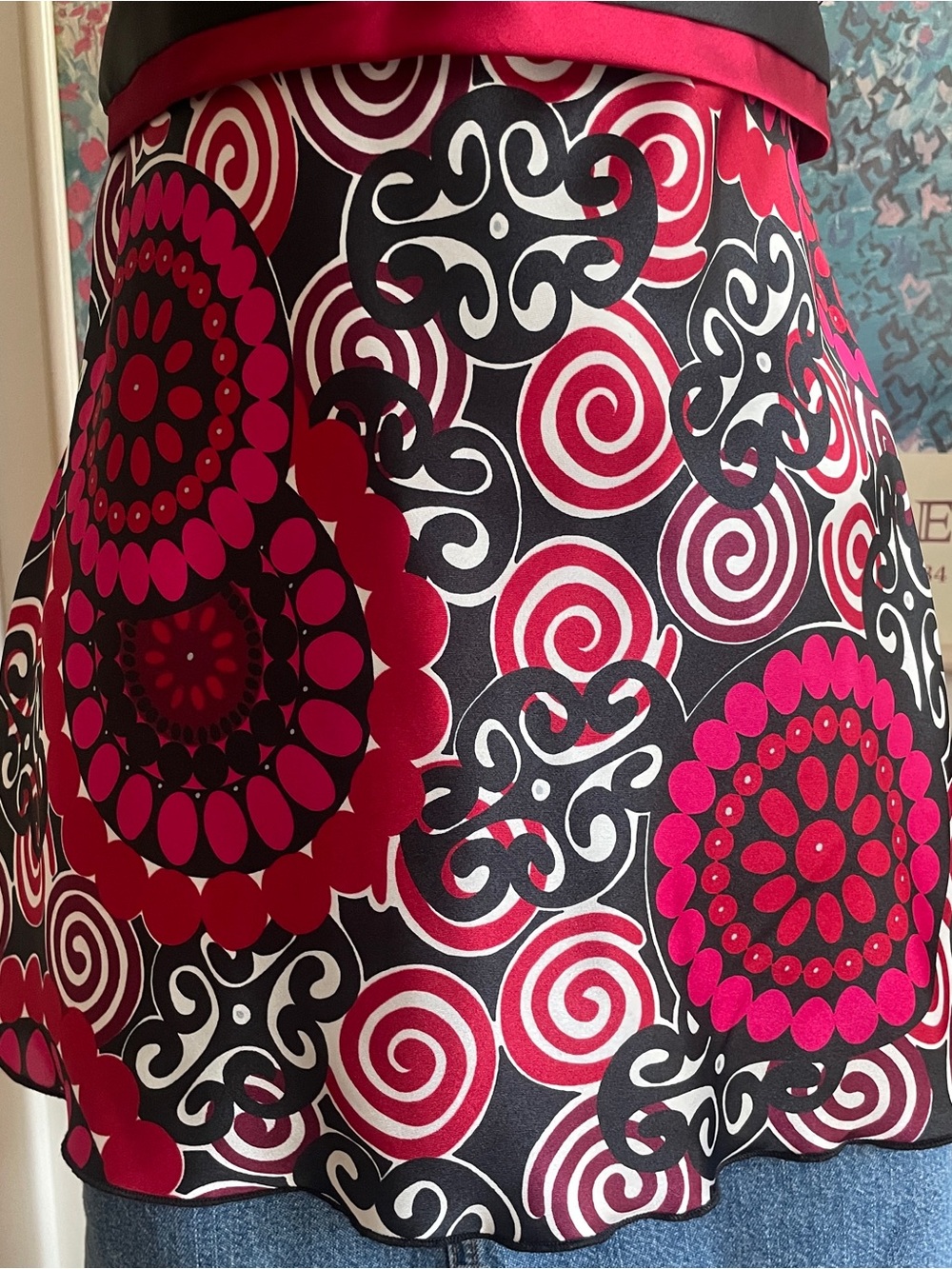 Babydoll Tank Top Womens Large Red Swirl Print Empire Waist Boho Euro Whimsy Y2K - Picture 5 of 11